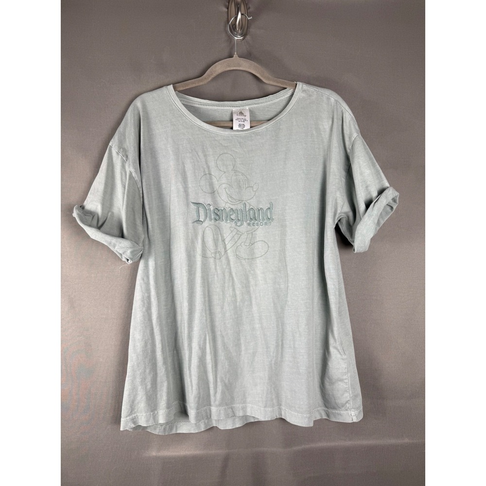 Disney Disneyland Resort T-Shirt Womens Large Sage Green Embroidered Mickey
